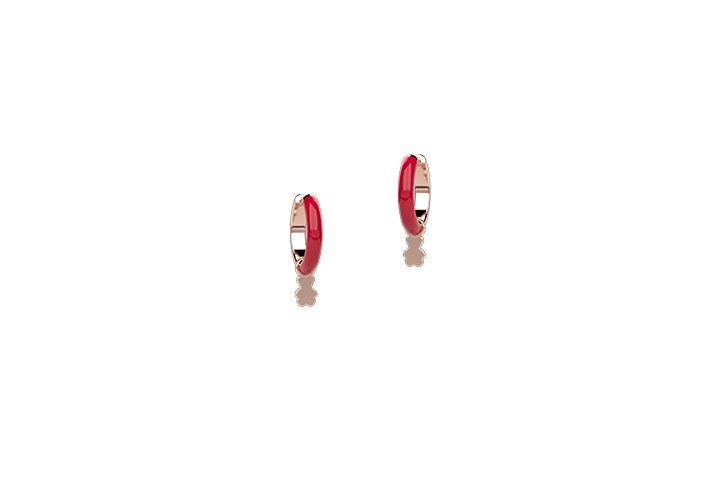 Red Polish Circle Earrings with Bear