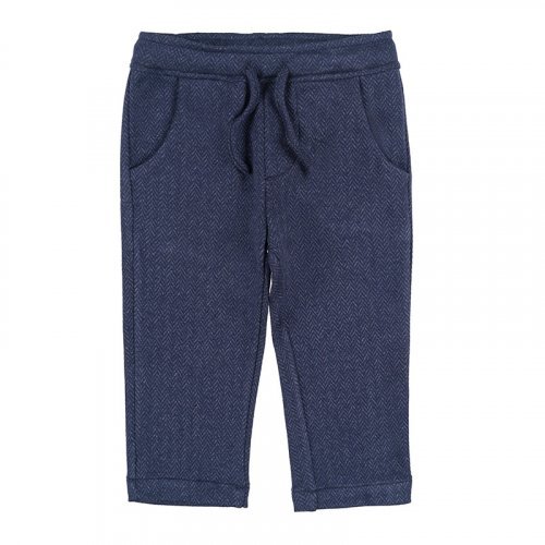 Blue Herringbone Trousers With Drawstring