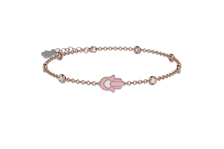 Bracciale con pietre brillanti e mano rosa in Argento 925