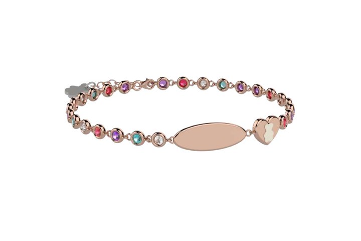 Bracciale Tennis in Argento 925 con pietre colorate e targhetta incidibi