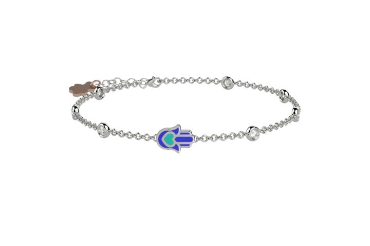 Bracelet with sparkling stones and blue hand in 925 Sterling Silver_11126