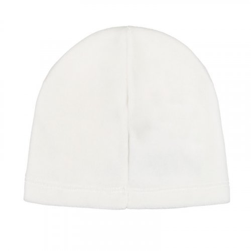 White chenille hat with teddy bear_10945