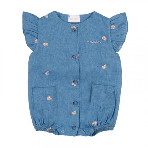 Front opening denim romper