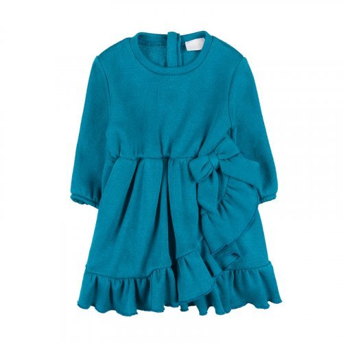 Green dress with ruffles and bow_10210