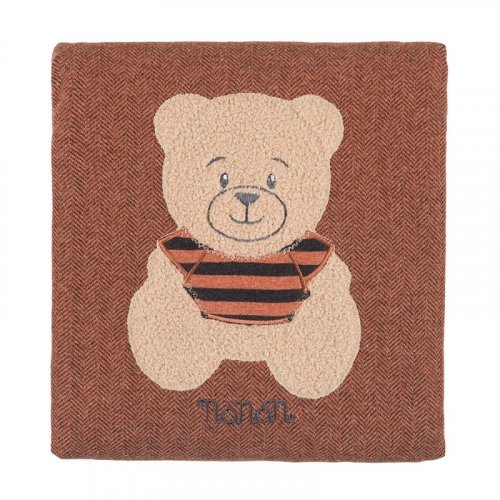 Herringbone blanket with brown teddy bear_10641