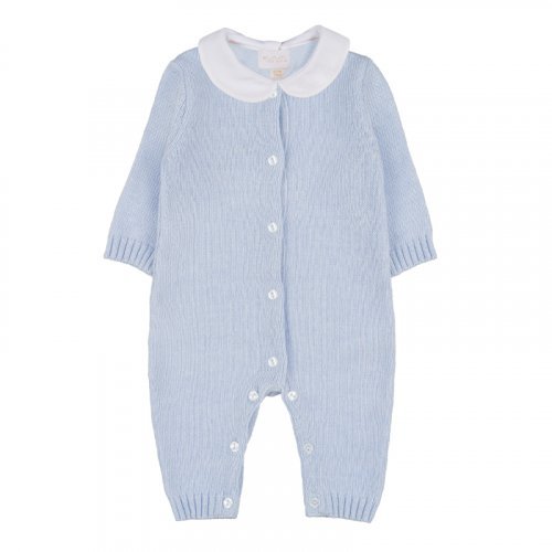 Light blue open front yarn babygro with teddy bear_10457