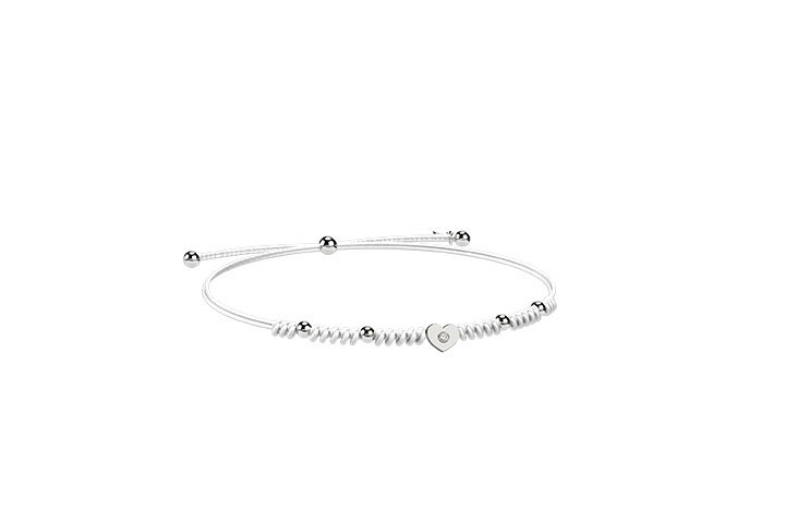 Bracelet Cordon et cœur Argent blanc