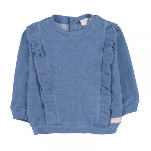 Blauer Pullover mit Rüschen