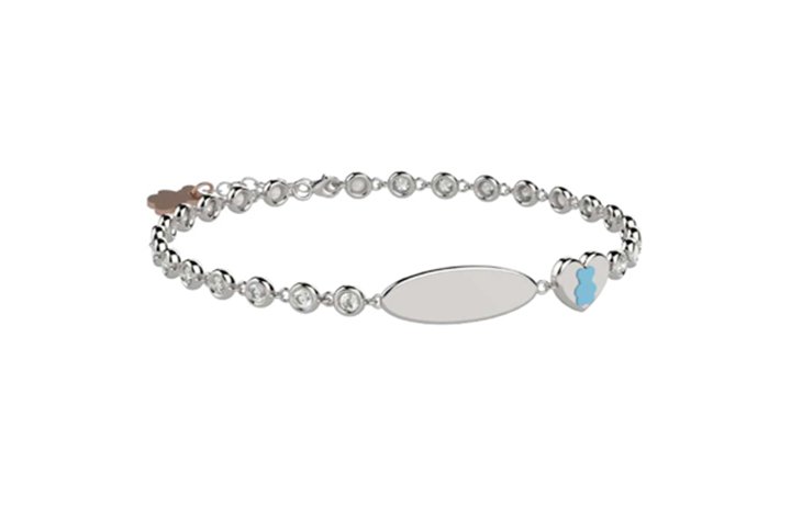 Bracelet de Tennis en Argent 925 avec des pierres blanches et une plaque inscriptible