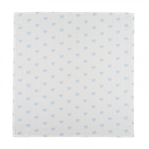 Ensemble de 3 pièces en mousseline de coton bio à motifs cœurs 80x80 cm bleu_11185