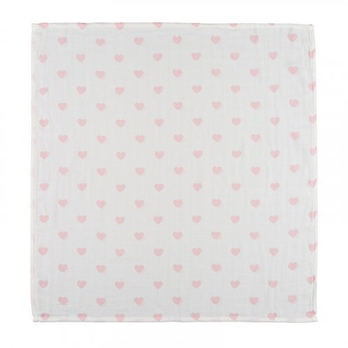 Ganzflächiges Mulltuch mit Herzen 80x80 rosa