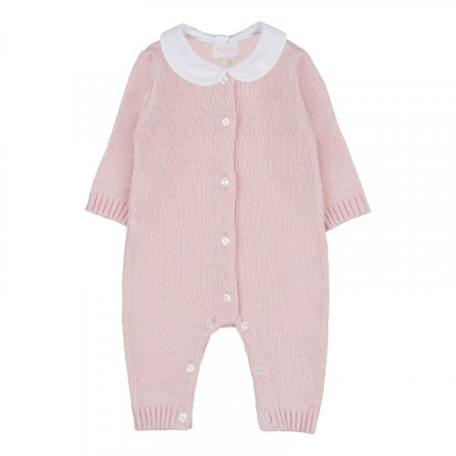 Pink open front yarn babygro with teddy bear_10459