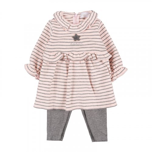 Pink Striped Dress with Leggings_6618