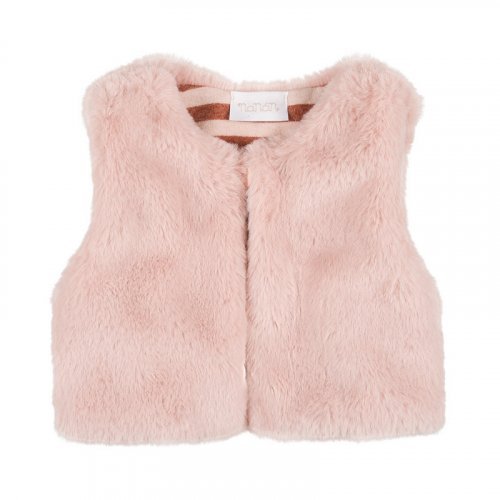 Pink striped faux fur vest