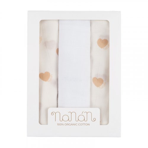 Set 3pcs all over hearts swaddle 80x80 cm beige