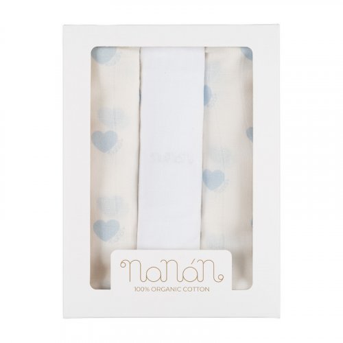 Set 3pcs all over hearts swaddle 80x80 cm light blue