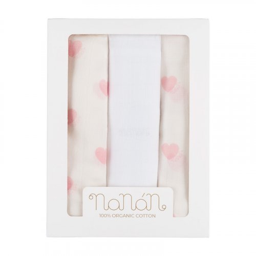 Set 3pcs all over hearts swaddle 80x80 cm pink