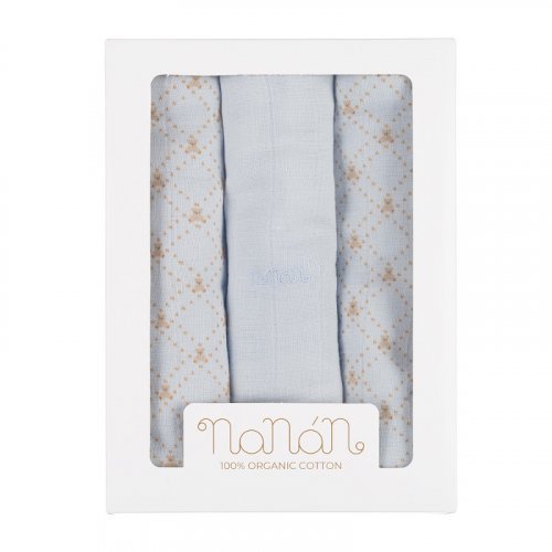 Set 3pcs all over lettering swaddle 80x80 cm light blue