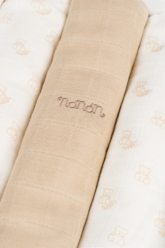 Set 3pcs all over teddy bears swaddle 80x80 cm beige_11209