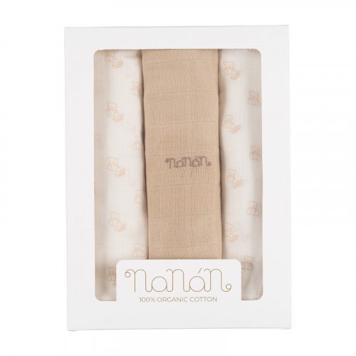 Set 3pcs all over teddy bears swaddle 80x80 cm beige