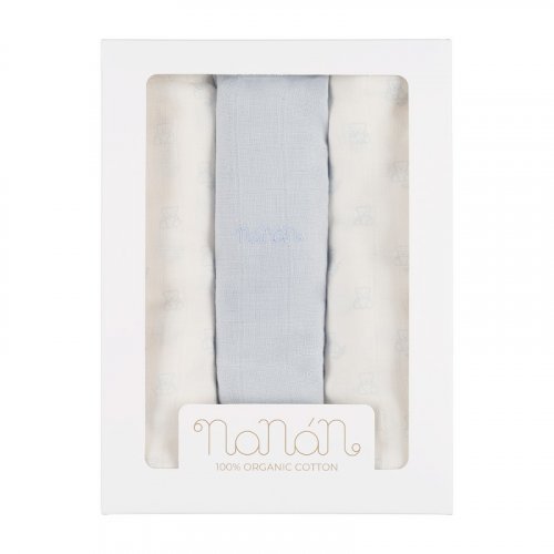 Set 3pcs all over teddy bears swaddle 80x80 cm light blue_11202