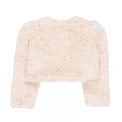 Short Fur Coat Cream with Bow_1708