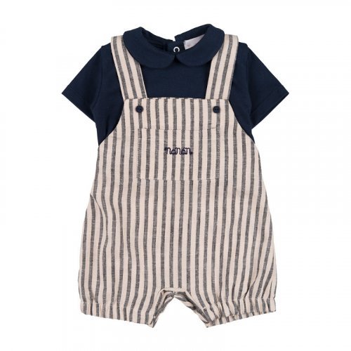 Striped romper with dungarees