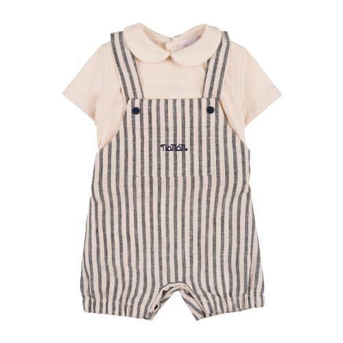 Striped romper with dungarees