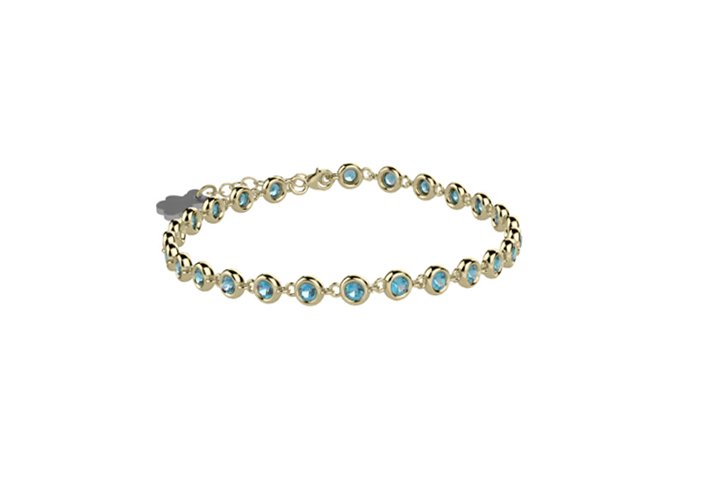 Tennis Bracelet in 925 Sterling Silver, gold-colored, with blue stones