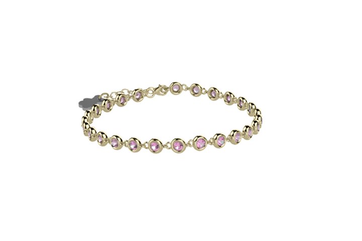 Tennis Bracelet in 925 Sterling Silver, gold-colored, with pink stones