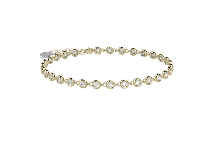 Tennis Bracelet in 925 Sterling Silver, gold-colored, with white stones