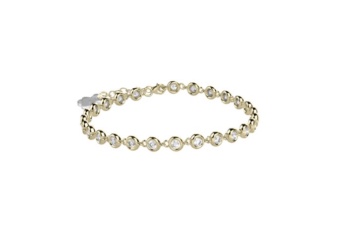 Tennis Bracelet in 925 Sterling Silver, gold-colored, with white stones