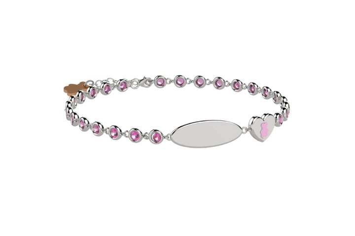 Tennis Bracelet in 925 Sterling Silver with pink stones and engravable t