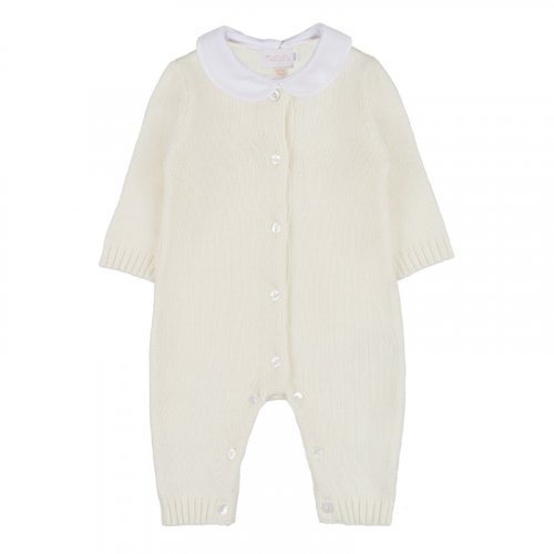 White open front yarn babygro with teddy bear_10462