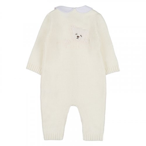 White open front yarn babygro with teddy bear_10463