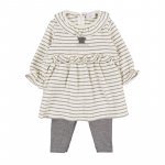 Cream Striped Dress with Leggings_6616