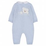 Light blue open front yarn babygro with teddy bear_10456