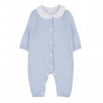 Light blue open front yarn babygro with teddy bear_10457