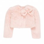 Manteau En Fausse Fourrure Courte Rose avec Nœud_1705