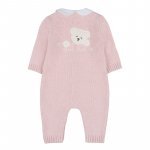 Pink open front yarn babygro with teddy bear_10458