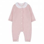 Pink open front yarn babygro with teddy bear_10459